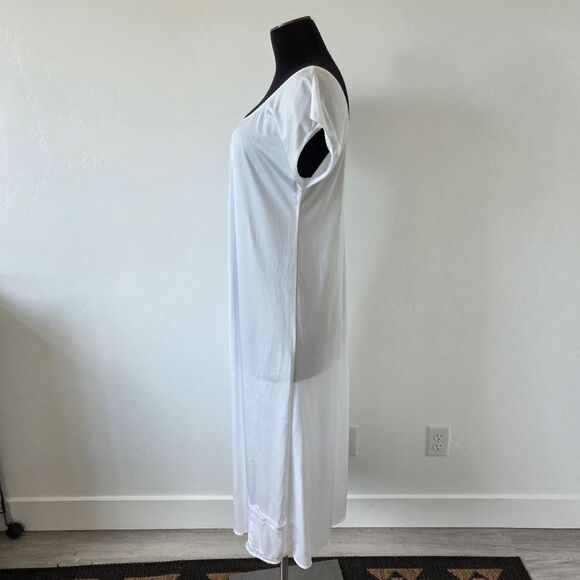 White Satin Maxi Length Slip Cap Sleeve Lace Trim Temple Ordinance Pocket Small - Picture 4 of 11